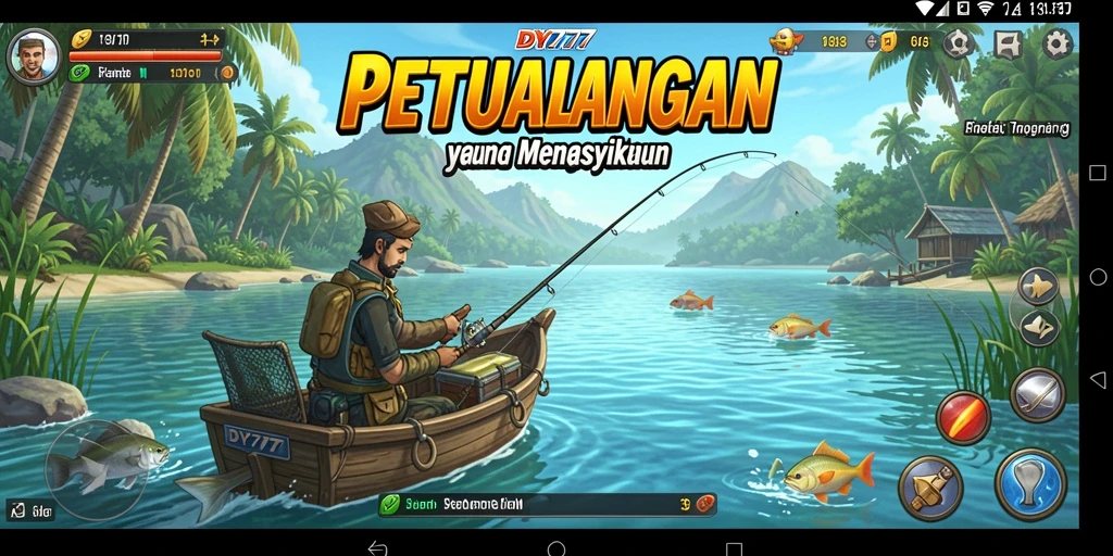 Tampilan gameplay DY777 menunjukkan keseruan memancing dengan berbagai ikan.